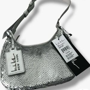 NWT Nicole Miller Silver Sequin Shoulder Bag